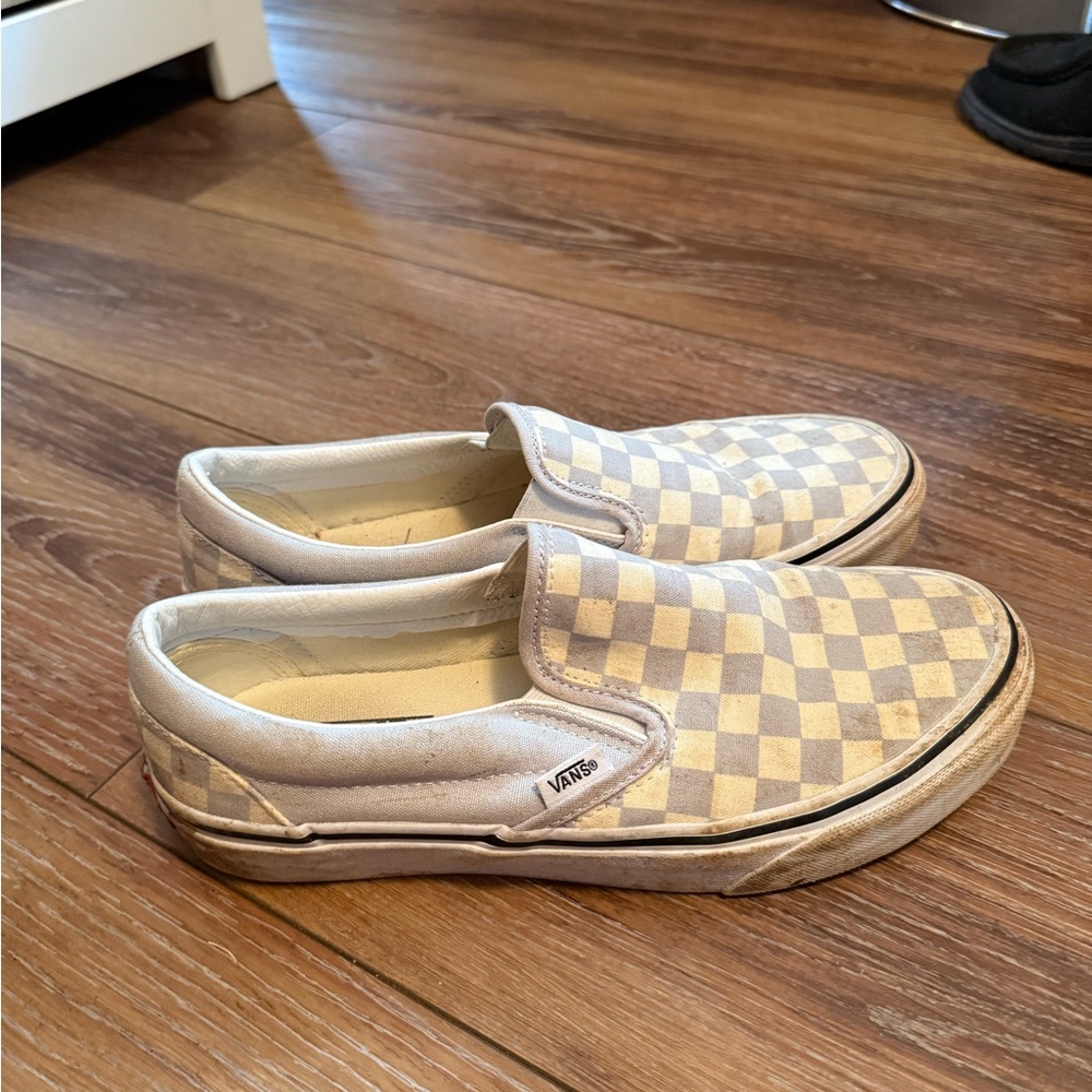 Vans Grey and White Checkered Slip-Ons
